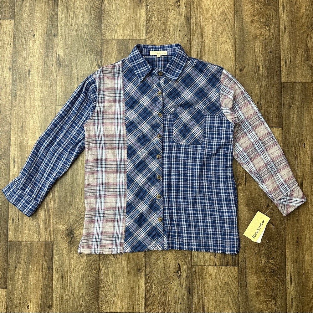 Rewind oversized Cotton Plaid shirt Juniors Size M Blue